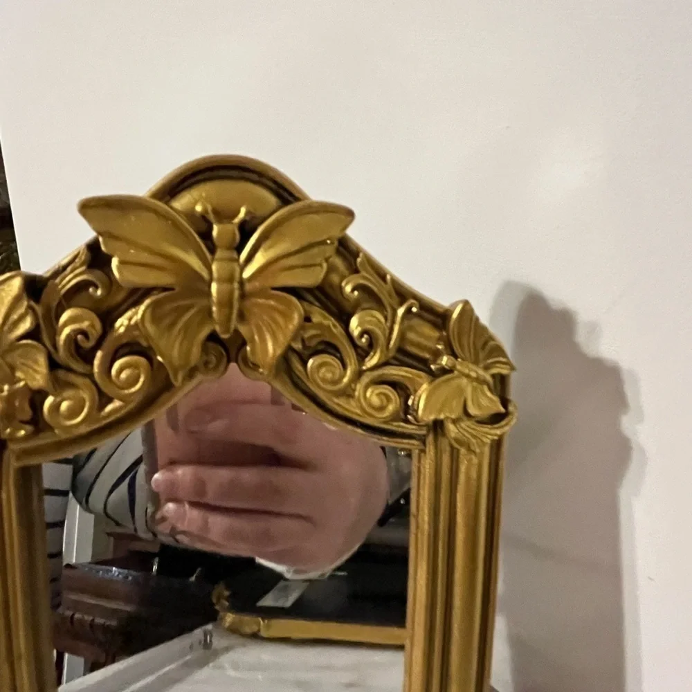 Table top mirror gold ornate frame with butterfly
